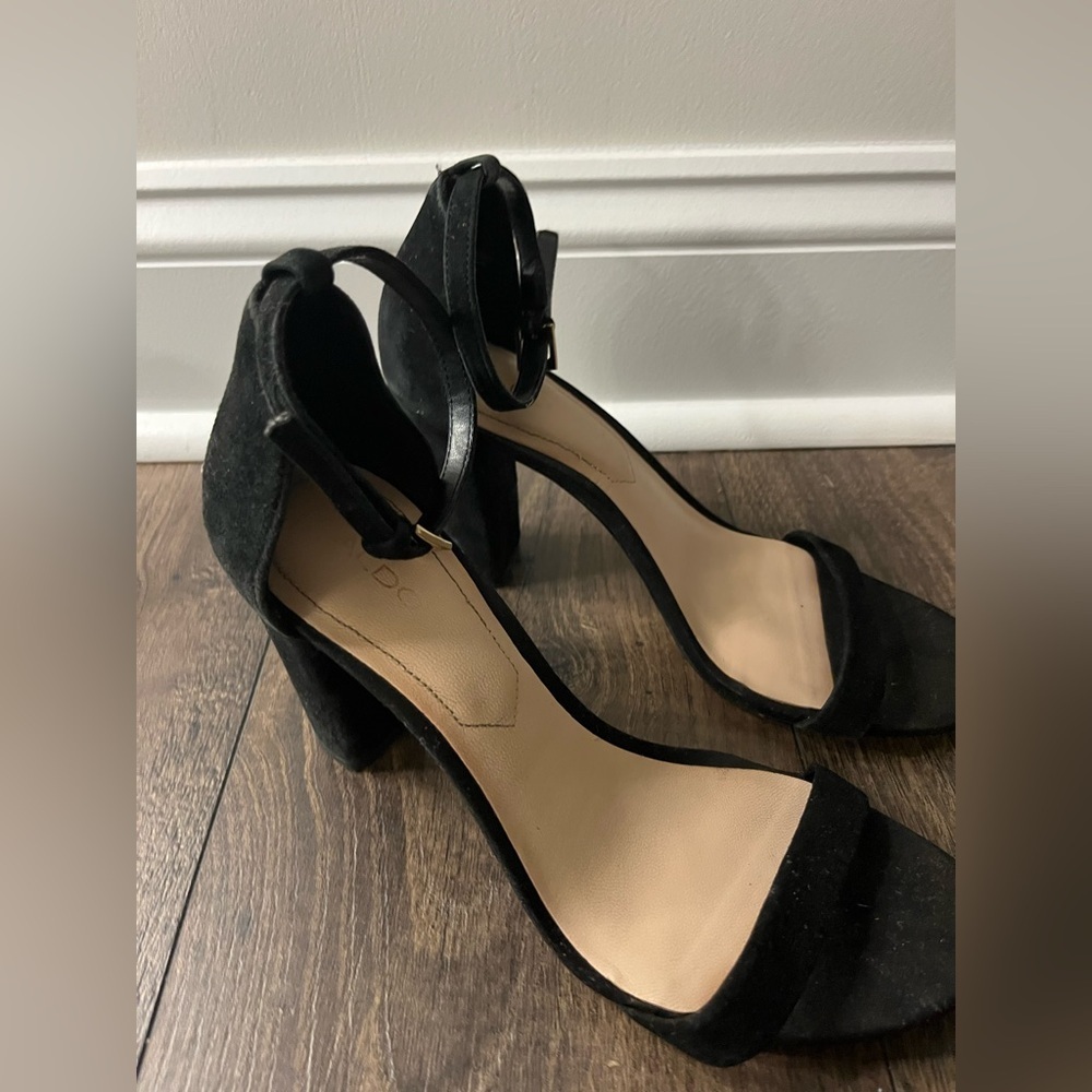 ALDO Black Suede Chunky Heel Ankle Strap Women’s Size 8 - Picture 3 of 9